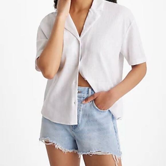 SOLD Short Sleeve Button Down Crop Top Linen Like Material - Picture 13 of 14